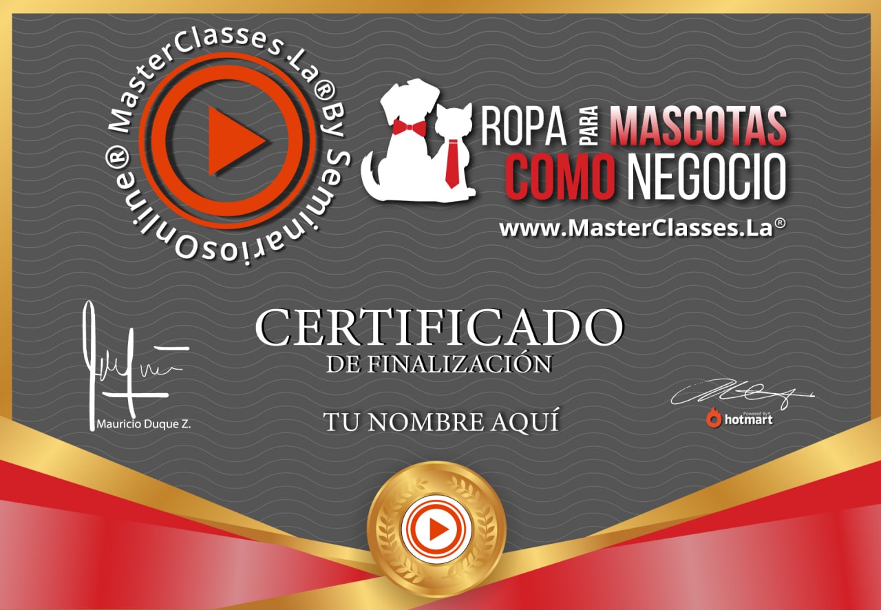 Certificado de idea de negocio ropa para mascotas como negocio