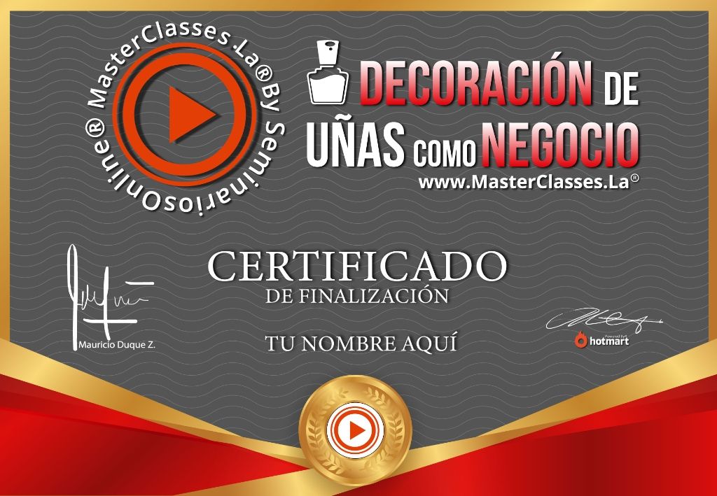 Certificado de masterclass decoración de uñas como negocio