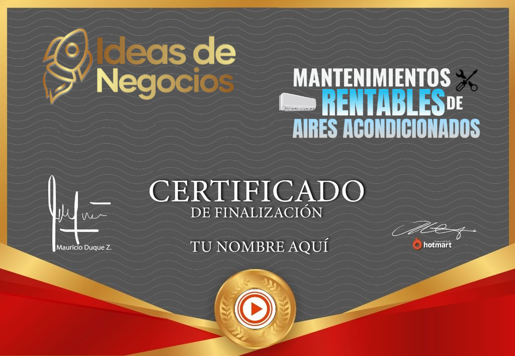 Certificado de una Idea de Negocio con el mantenimiento de Aires Acondicionados